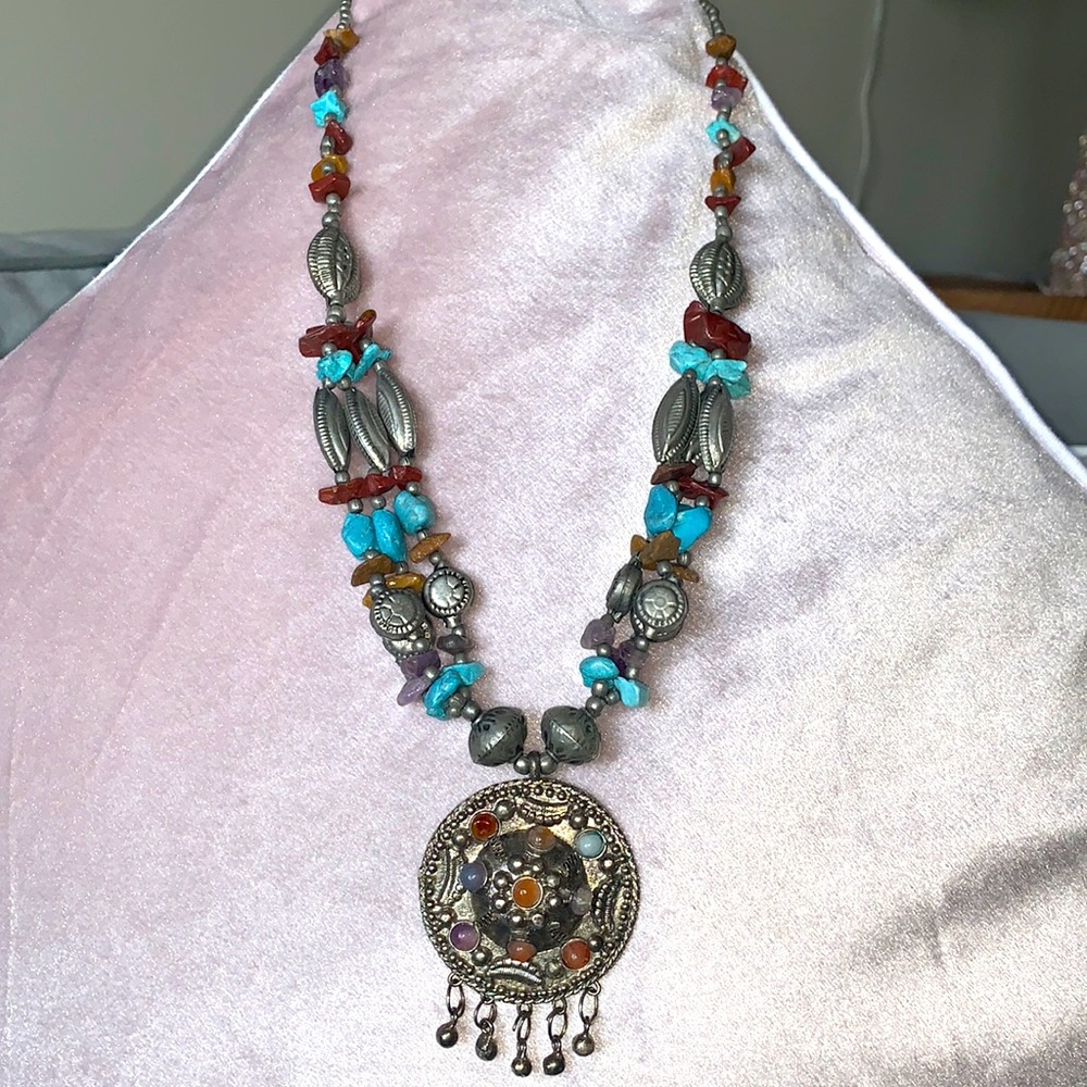 Beautiful handcrafted medallion boho necklace. Vintage from Spiegel catalog.